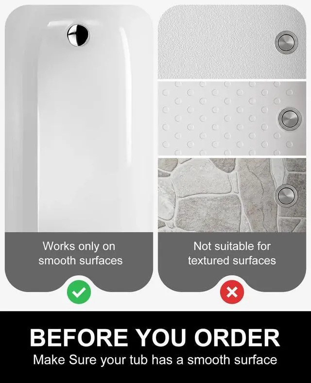 Alt view image 7 of 7 - Reverse Suction Cup Bath Mat: 39x16 inch Extra Long BathmatPerfect for Ordinary or Refinished Bath Tubs Made of Nature RubberProtect Your Bathtub (Grey)