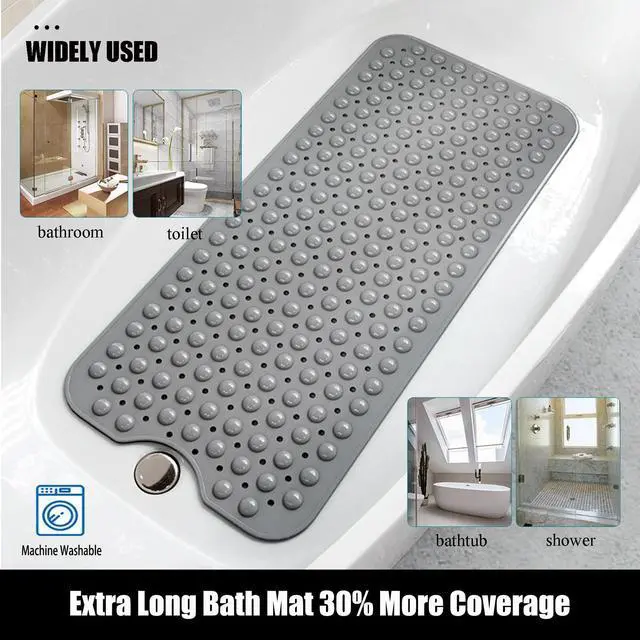 Alt view image 5 of 6 - Large Non Slip Bathtub Mat, Extra Long Bath Mat for Tub, 40 x 16 Inch, Machine Washable Shower Mats with Suction Cups and Drain Holes, Bath Tub Mats for Bathroom Non Slip, Grey