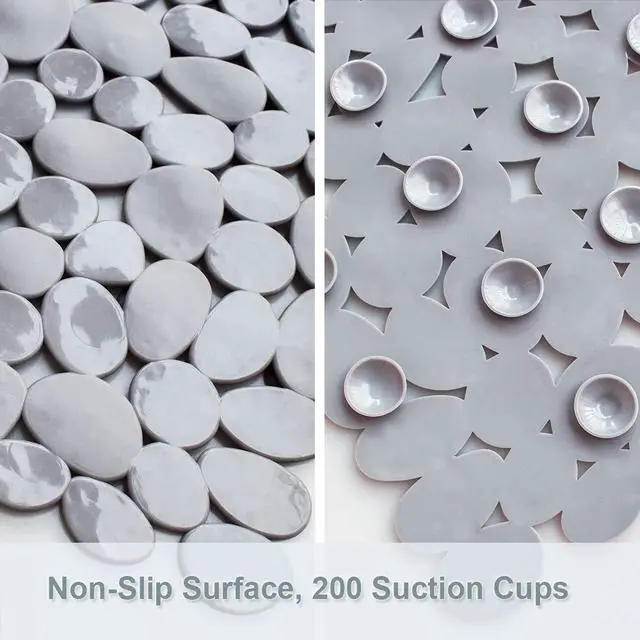 Alt view image 2 of 6 - Pebble Shower Mat for Bathtub Non Slip Mat 35"X16" with Suction Cups,Grey