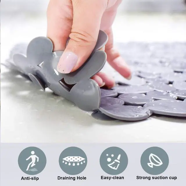 Alt view image 4 of 6 - Pebble Shower Mat for Bathtub Non Slip Mat 35"X16" with Suction Cups,Grey