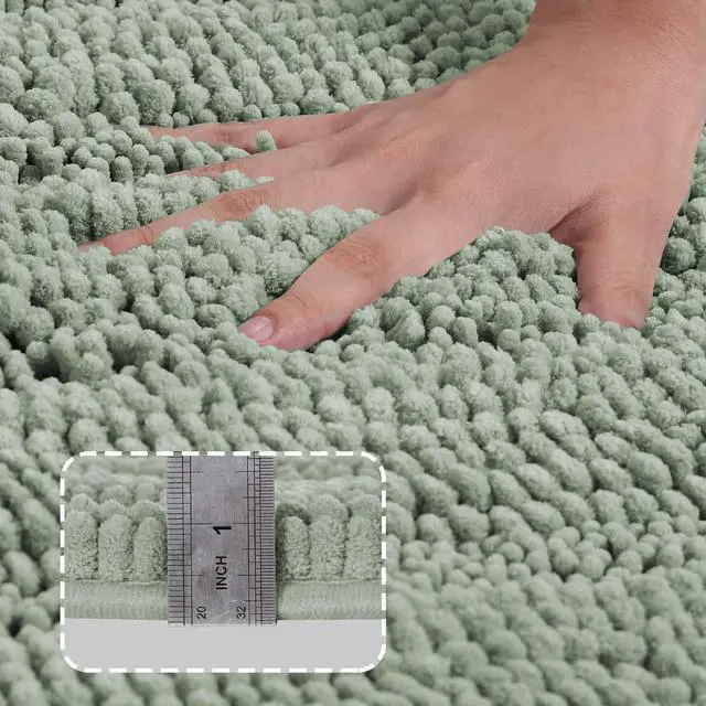 Alt view image 2 of 7 - Sage Green Bathroom Rugs Runner Extra Long 47 x 17 Large Bath Mat Plush Shaggy Chenille Bathroom Rug Non-Slip Bath Rug Runner Extra Soft & Absorbent Thick Floor Mats, Machine Washable, Sage
