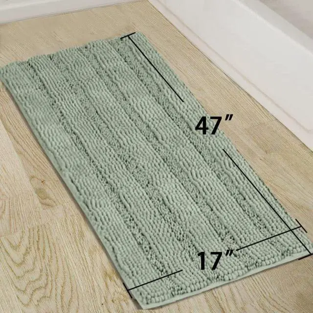 Alt view image 5 of 7 - Sage Green Bathroom Rugs Runner Extra Long 47 x 17 Large Bath Mat Plush Shaggy Chenille Bathroom Rug Non-Slip Bath Rug Runner Extra Soft & Absorbent Thick Floor Mats, Machine Washable, Sage