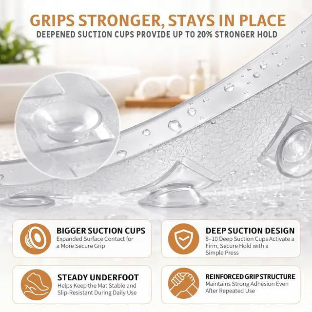 Alt view image 3 of 6 - Bathtub Mat Non Slip, 35"X16" Shower Mat with Strong Suction Cups & Drain Holes, Long Anti Slip Bath Tub Mat for Inside Shower, Machine Washable Fast Drying, Bathroom Essentials, Clear