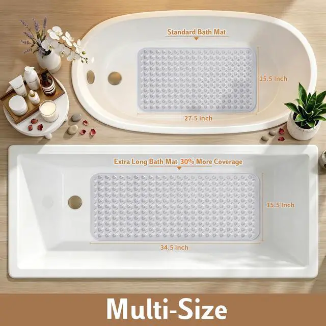 Alt view image 6 of 6 - Bathtub Mat Non Slip, 35"X16" Shower Mat with Strong Suction Cups & Drain Holes, Long Anti Slip Bath Tub Mat for Inside Shower, Machine Washable Fast Drying, Bathroom Essentials, Clear