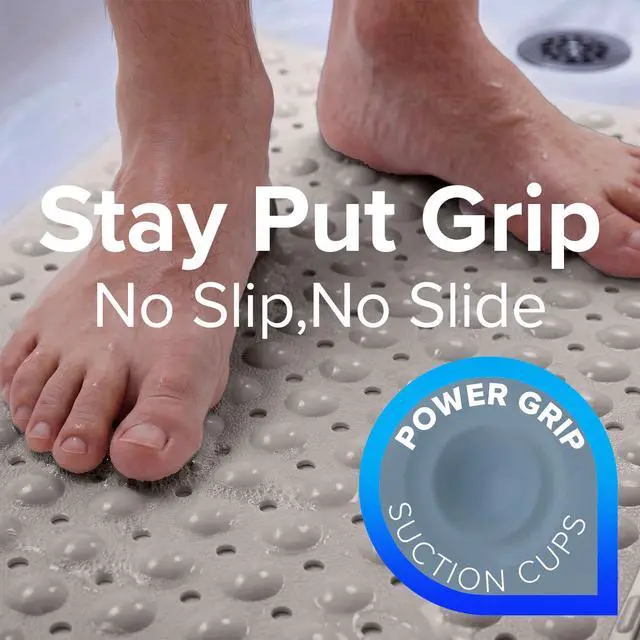 Alt view image 2 of 7 - 39x16 Extra Long Non Slip Bath Mat, Tub & Shower, Tan