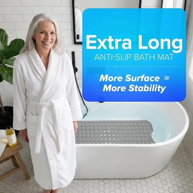 Alt view image 4 of 7 - 39x16 Extra Long Non Slip Bath Mat, Tub & Shower, Tan