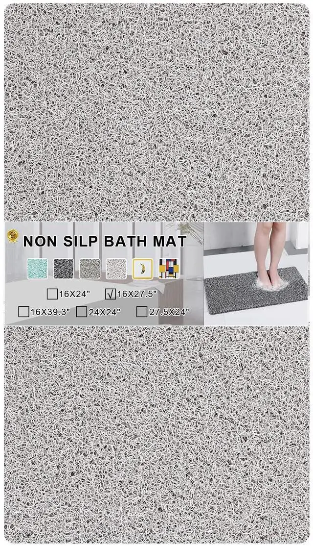 Main image of Nonslip Bathtub Mat, Anti Slip Bath Mat 0.6" Extra Thick, Quick Dry Bath Tub Anti Slip Shower Mat, Loofah Non-Slip Bath Mat for Tub Bathroom Pool Kitchen Entryway Home Hotel(Light Gray 16x27)