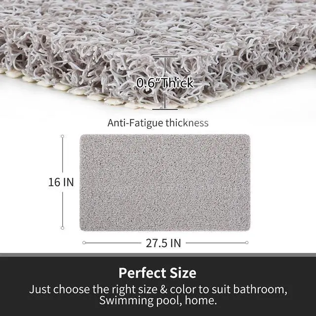 Alt view image 2 of 7 - Nonslip Bathtub Mat, Anti Slip Bath Mat 0.6" Extra Thick, Quick Dry Bath Tub Anti Slip Shower Mat, Loofah Non-Slip Bath Mat for Tub Bathroom Pool Kitchen Entryway Home Hotel(Light Gray 16x27)