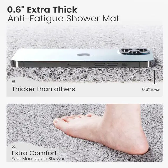 Alt view image 3 of 7 - Nonslip Bathtub Mat, Anti Slip Bath Mat 0.6" Extra Thick, Quick Dry Bath Tub Anti Slip Shower Mat, Loofah Non-Slip Bath Mat for Tub Bathroom Pool Kitchen Entryway Home Hotel(Light Gray 16x27)