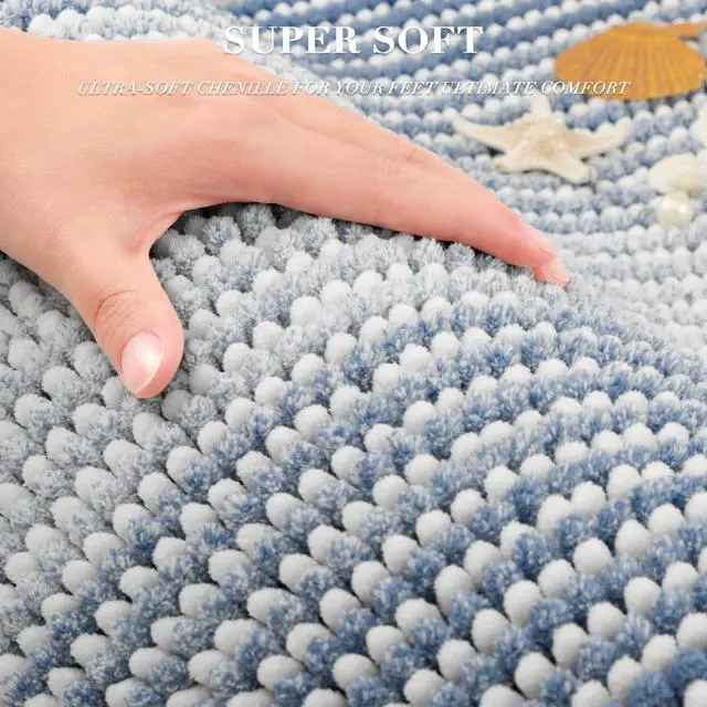 Alt view image 2 of 5 - Bathroom Rugs and Mats Sets, 2 Piece Thick Absorbent Chenille Bath Mat Rug Set Non Slip, Soft Shaggy Bath Room Floor Mats for Bathroom, Machine Washable (Fog Blue, 20" x 32" Plus 16" x 24")