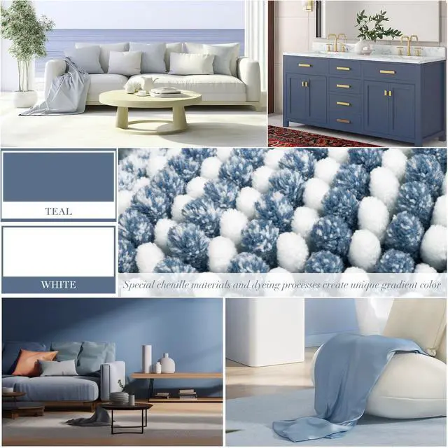 Alt view image 3 of 5 - Bathroom Rugs and Mats Sets, 2 Piece Thick Absorbent Chenille Bath Mat Rug Set Non Slip, Soft Shaggy Bath Room Floor Mats for Bathroom, Machine Washable (Fog Blue, 20" x 32" Plus 16" x 24")