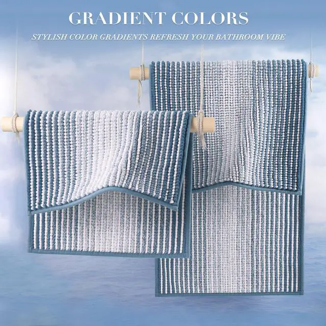 Alt view image 4 of 5 - Bathroom Rugs and Mats Sets, 2 Piece Thick Absorbent Chenille Bath Mat Rug Set Non Slip, Soft Shaggy Bath Room Floor Mats for Bathroom, Machine Washable (Fog Blue, 20" x 32" Plus 16" x 24")
