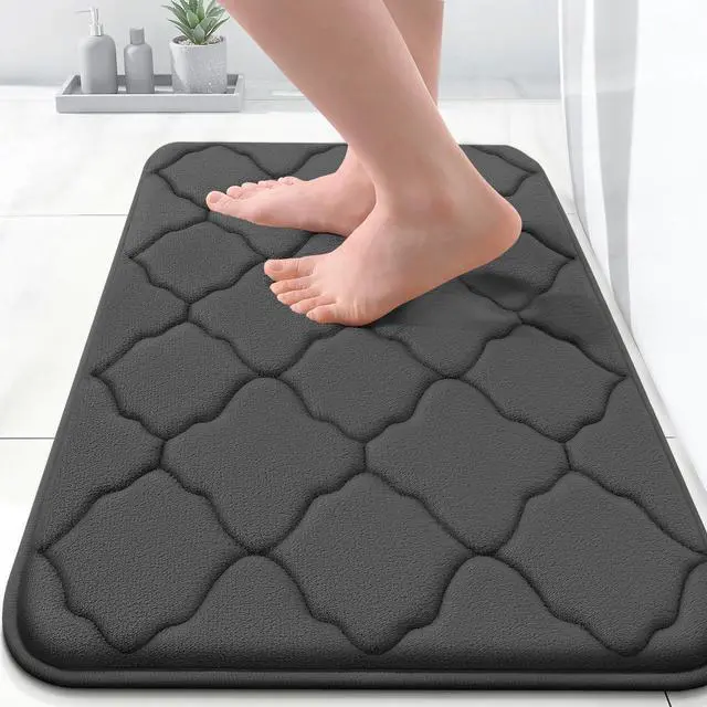 Main image of Memory Foam Bath Mat Rug 24x16, Ultra Soft and Absorbent Bathroom Rugs, Non-Slip, Comfortable, Machine Washable Bath Carpet for Bathroom Floor, Tub, Shower and Home Decor Accessories, Black