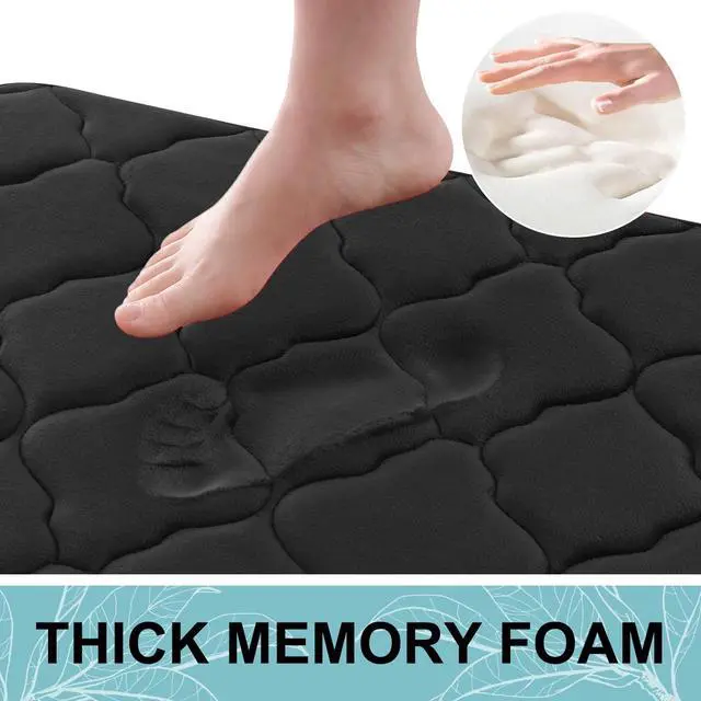 Alt view image 4 of 7 - Memory Foam Bath Mat Rug 24x16, Ultra Soft and Absorbent Bathroom Rugs, Non-Slip, Comfortable, Machine Washable Bath Carpet for Bathroom Floor, Tub, Shower and Home Decor Accessories, Black