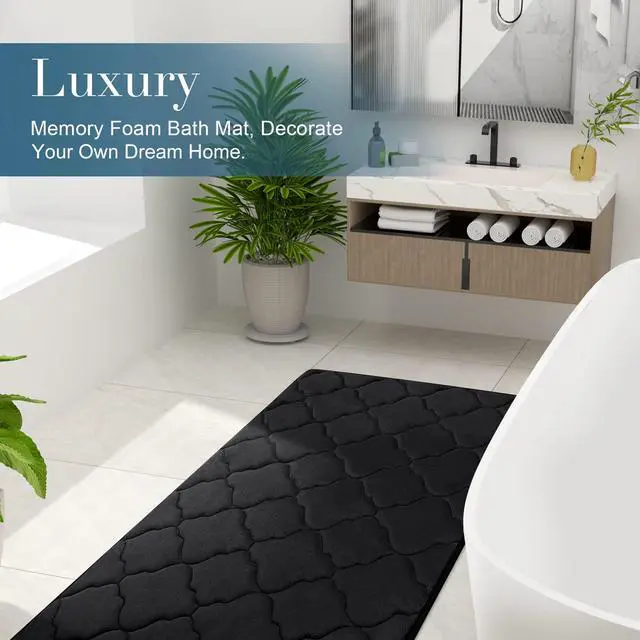 Alt view image 6 of 7 - Memory Foam Bath Mat Rug 24x16, Ultra Soft and Absorbent Bathroom Rugs, Non-Slip, Comfortable, Machine Washable Bath Carpet for Bathroom Floor, Tub, Shower and Home Decor Accessories, Black