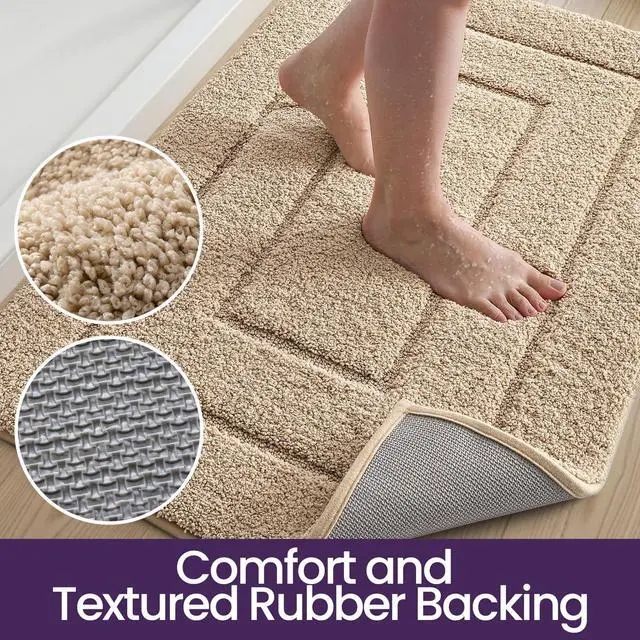 Alt view image 6 of 7 - Bathroom Rugs 24x16, Non-Slip and Absorbent Bath Mat, Beige