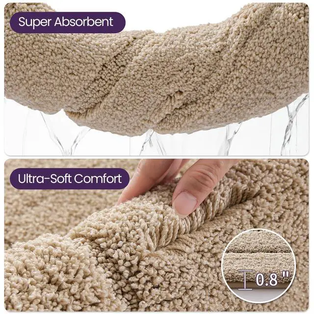 Alt view image 7 of 7 - Bathroom Rugs 24x16, Non-Slip and Absorbent Bath Mat, Beige