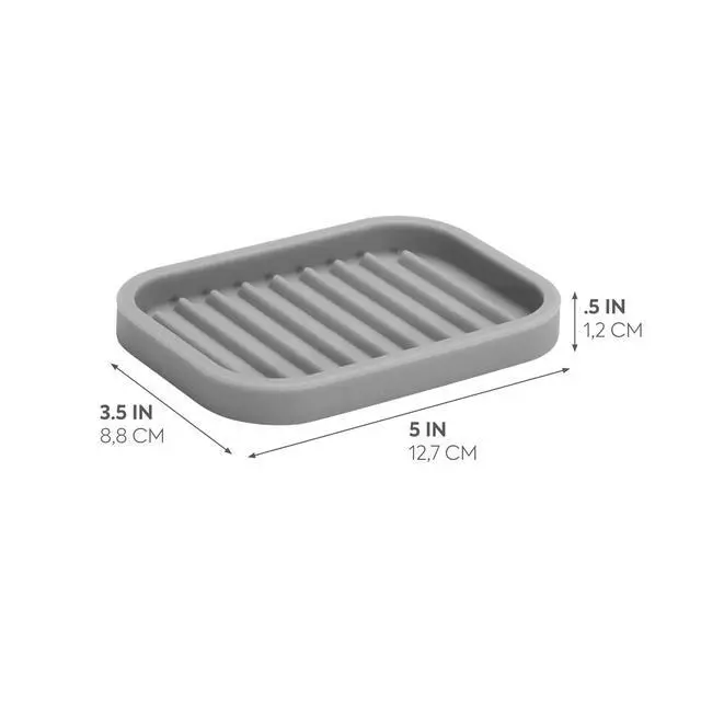 Alt view image 2 of 5 - Silicone Soap Dish, Gray, Rectangular, 5" x 3.5" x 5"