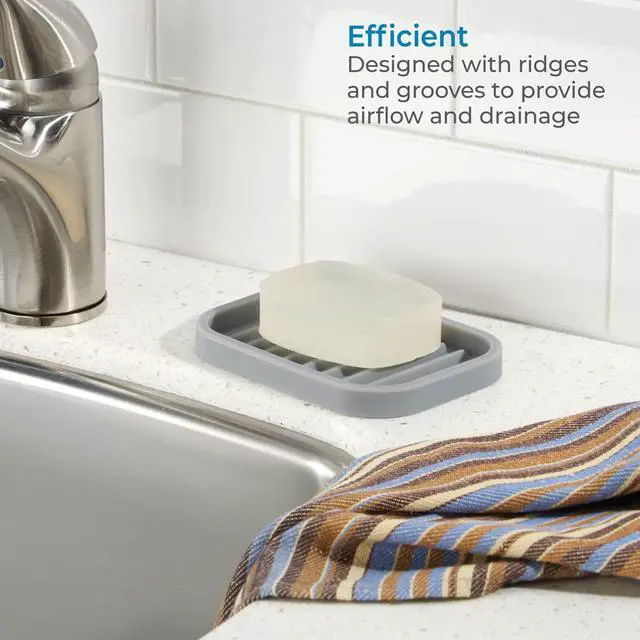 Alt view image 3 of 5 - Silicone Soap Dish, Gray, Rectangular, 5" x 3.5" x 5"
