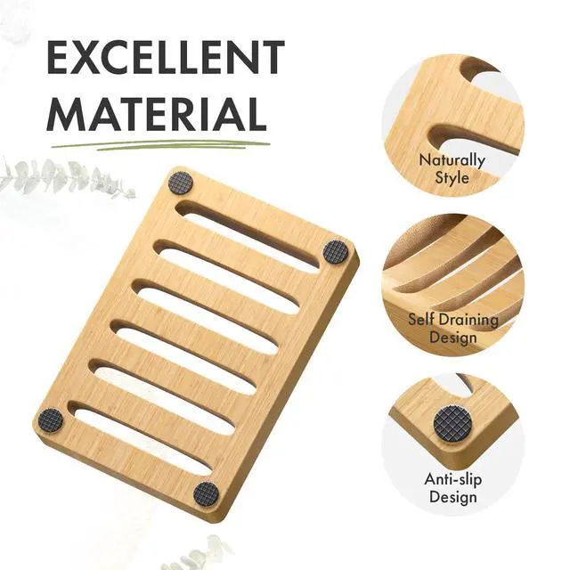 Alt view image 4 of 7 - Soap Holder Soap Dish, Bamboo Soap Dish, 2 Pack Wood Bar Soap Holder for Shower, Trays Self Draining, Soap Saver for Shower, Bathroom, Kitchen(Natural Color)