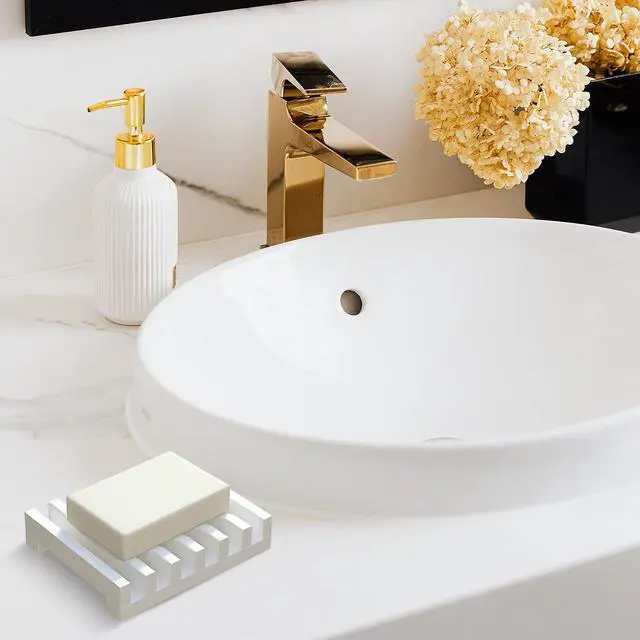 Alt view image 4 of 7 - 2Pcs Soap Dish Holder, Non-Slip Bathroom Accessories Silicone Soap Case Saver, Sink Deck Bathtub Shower Dish Soap Drainer, Silicone Holder for Soap, Sponges, Scrubber (White)