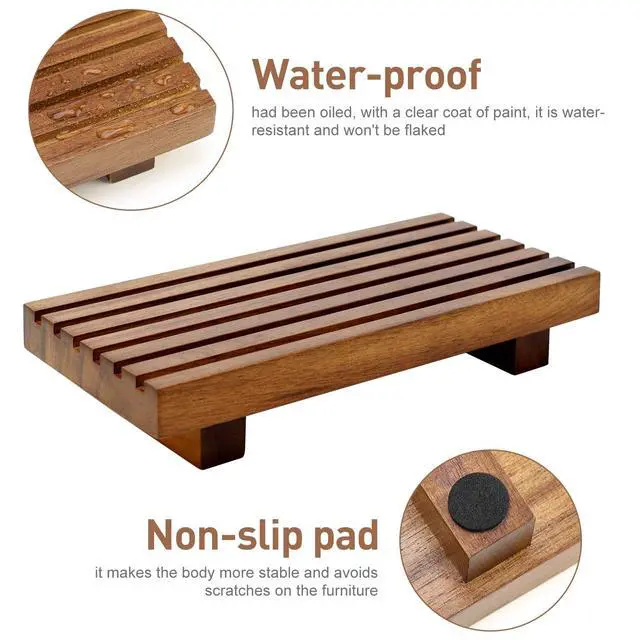 Alt view image 5 of 7 - Acacia Wood Riser for Bathroom Counter Tray Decor Kitchen Sink Soap Dish