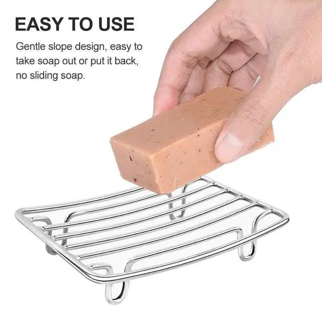 Alt view image 4 of 7 - Soap Dish, Stainless Steel Bar Soap Holder for Shower, Self Draining Stand Soap Saver for Bathroom, Kicthen Sink and Countertop, Chrome 1-Pack
