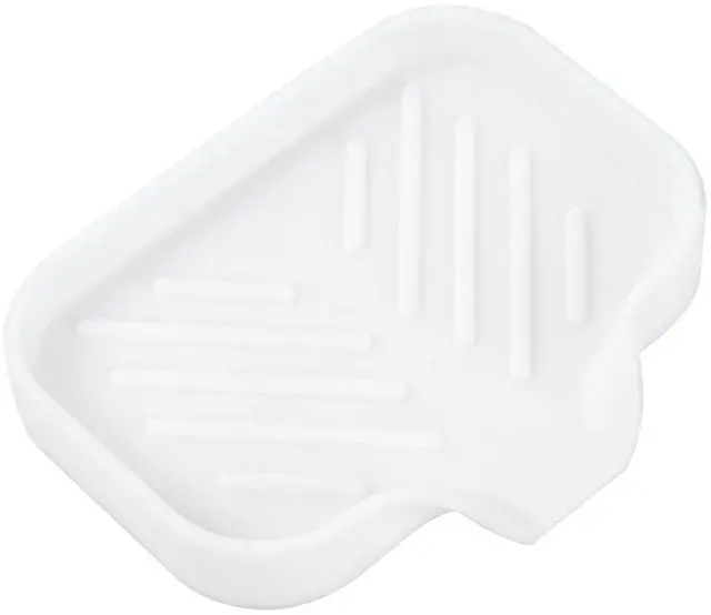 Main image of Silicone Soap Dish with Drain Spout, Self-Draining Sink Organizer Tray for Bathroom and Kitchen, Sponges, Dispensers and Soap Holder, Non-Slip and Dishwasher Safe, White (Compact, 4.9"×3.2")