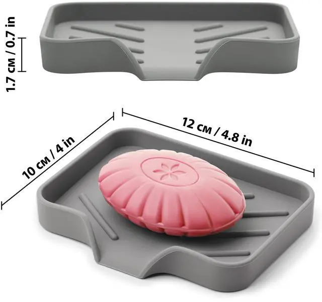 Alt view image 2 of 7 - Silicone Soap Bar Holder: Premium Gray Self-Draining Soap Dish - Elegant Shower & Bathroom Solution