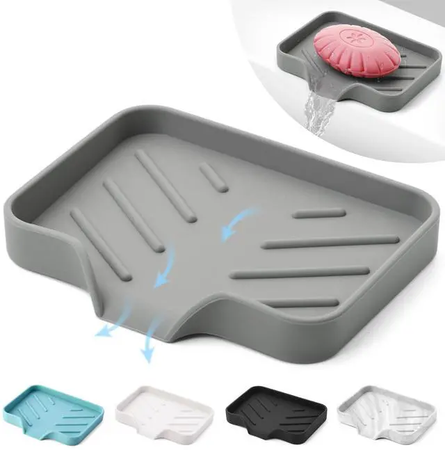 Main image of Silicone Soap Bar Holder: Premium Gray Self-Draining Soap Dish - Elegant Shower & Bathroom Solution