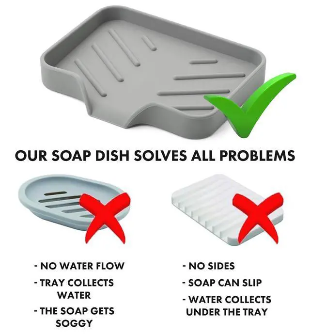 Alt view image 7 of 7 - Silicone Soap Bar Holder: Premium Gray Self-Draining Soap Dish - Elegant Shower & Bathroom Solution