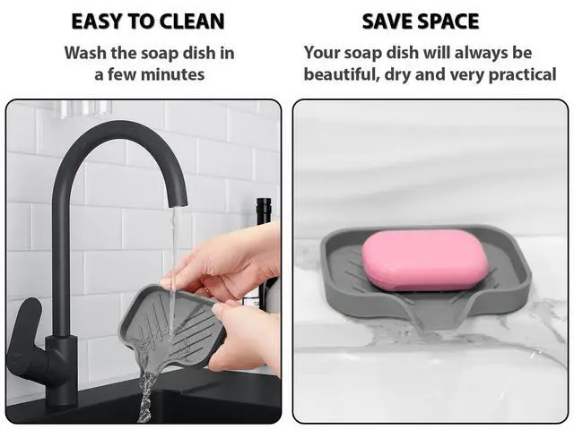 Alt view image 6 of 7 - Silicone Soap Bar Holder: Premium Gray Self-Draining Soap Dish - Elegant Shower & Bathroom Solution