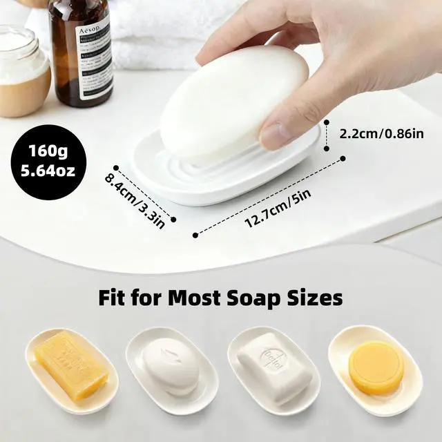 Alt view image 3 of 7 - Ceramic Soap Dish for Bath Sink- Modern White Bar Soap Holder for Shower - Easy to Clean Multi-Purpose Oval Soap Dishes for Soap Bar, Sponges, Jewelry, Small Items | Fits Bathroom & Kitchen