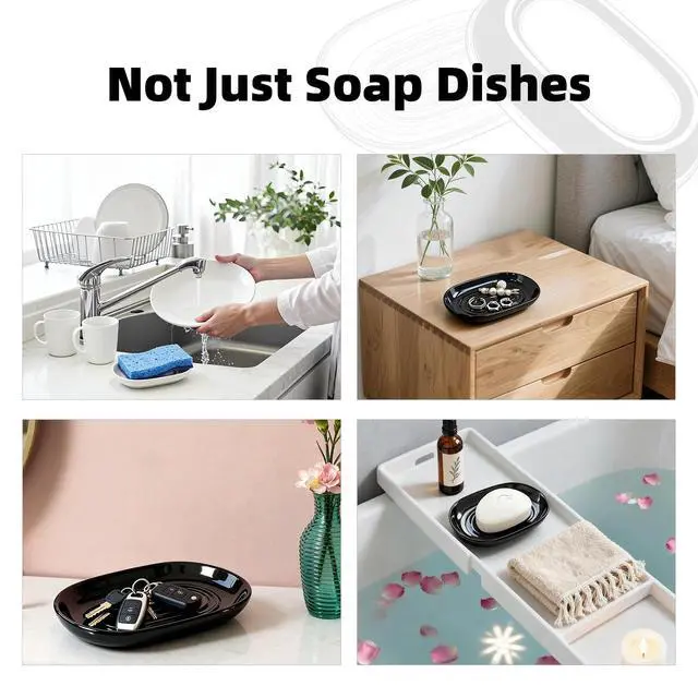 Alt view image 6 of 7 - Ceramic Soap Dish for Bath Sink- Modern White Bar Soap Holder for Shower - Easy to Clean Multi-Purpose Oval Soap Dishes for Soap Bar, Sponges, Jewelry, Small Items | Fits Bathroom & Kitchen