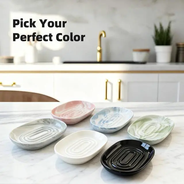 Alt view image 7 of 7 - Ceramic Soap Dish for Bath Sink- Modern White Bar Soap Holder for Shower - Easy to Clean Multi-Purpose Oval Soap Dishes for Soap Bar, Sponges, Jewelry, Small Items | Fits Bathroom & Kitchen