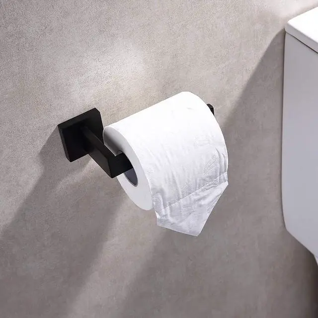 Alt view image 3 of 7 - Toilet Paper Holder Matte Black, Toilet Tissue Roll Holders Dispenser and Hangers Wall Mounted for Bathroom & Kitchen, Stainless Steel Modern Square Style