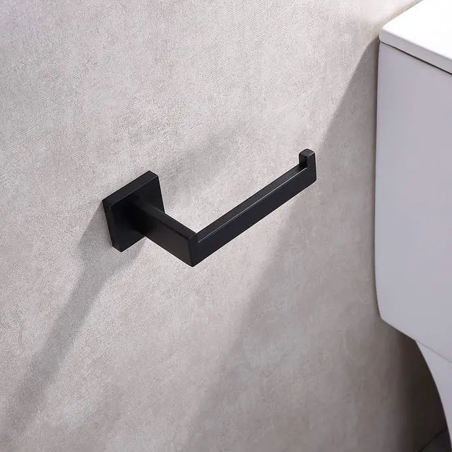 Alt view image 6 of 7 - Toilet Paper Holder Matte Black, Toilet Tissue Roll Holders Dispenser and Hangers Wall Mounted for Bathroom & Kitchen, Stainless Steel Modern Square Style