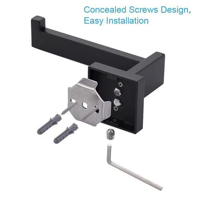 Alt view image 7 of 7 - Toilet Paper Holder Matte Black, Toilet Tissue Roll Holders Dispenser and Hangers Wall Mounted for Bathroom & Kitchen, Stainless Steel Modern Square Style