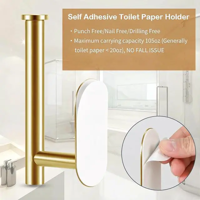 Alt view image 4 of 7 - Toilet Paper Holder - Adhesive Toilet Paper Holder - Brushed Gold