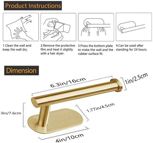 Alt view image 7 of 7 - Toilet Paper Holder - Adhesive Toilet Paper Holder - Brushed Gold