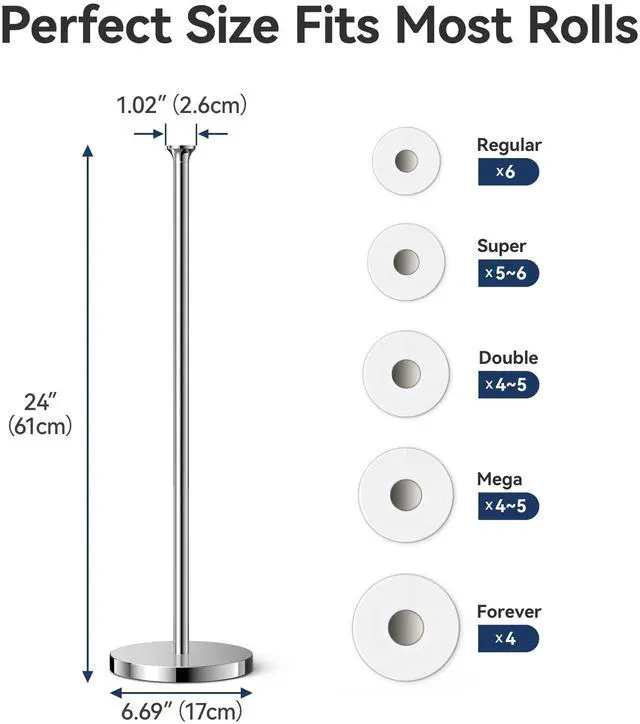 Alt view image 3 of 7 - Toilet Paper Holder Stand(with Reserve Function), Free-Standing Spare Rolls Storage Holder, Stainless Steel, Modern Design