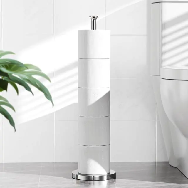 Alt view image 2 of 7 - Toilet Paper Holder Stand(with Reserve Function), Free-Standing Spare Rolls Storage Holder, Stainless Steel, Modern Design