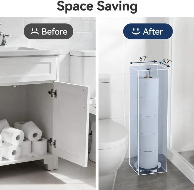 Alt view image 4 of 7 - Toilet Paper Holder Stand(with Reserve Function), Free-Standing Spare Rolls Storage Holder, Stainless Steel, Modern Design
