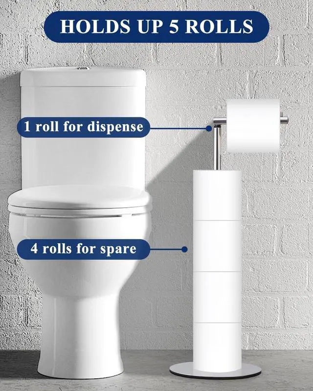 Alt view image 3 of 7 - Toilet Paper Holder Stand, Free Standing Toilet Paper Roll Holder with Reserve, Modern Bathroom Toilet Paper Stand for 4 Rolls, Chrome, Housen Solutions