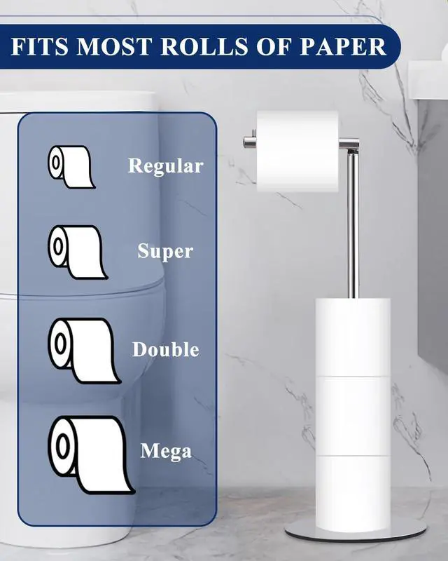 Alt view image 2 of 7 - Toilet Paper Holder Stand, Free Standing Toilet Paper Roll Holder with Reserve, Modern Bathroom Toilet Paper Stand for 4 Rolls, Chrome, Housen Solutions