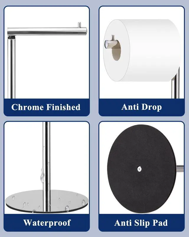 Alt view image 4 of 7 - Toilet Paper Holder Stand, Free Standing Toilet Paper Roll Holder with Reserve, Modern Bathroom Toilet Paper Stand for 4 Rolls, Chrome, Housen Solutions