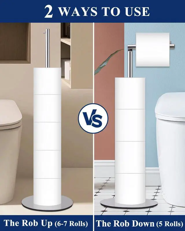 Alt view image 6 of 7 - Toilet Paper Holder Stand, Free Standing Toilet Paper Roll Holder with Reserve, Modern Bathroom Toilet Paper Stand for 4 Rolls, Chrome, Housen Solutions
