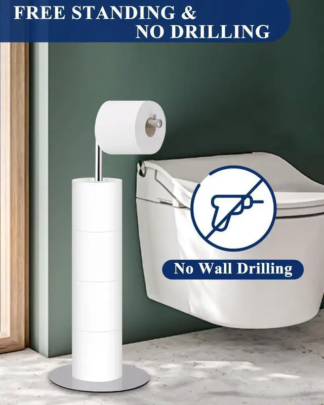 Alt view image 7 of 7 - Toilet Paper Holder Stand, Free Standing Toilet Paper Roll Holder with Reserve, Modern Bathroom Toilet Paper Stand for 4 Rolls, Chrome, Housen Solutions