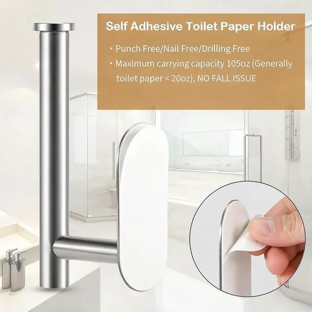 Alt view image 4 of 7 - Toilet Paper Holder - Adhesive Toilet Paper Holder - Brushed Nickel