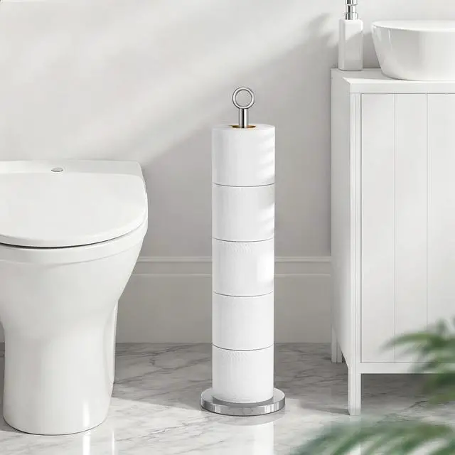 Alt view image 7 of 7 - Toilet Paper Holder Stand Free Standing Rolls Storage,Chrome